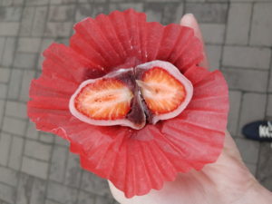 Strawberry rice cake at Jeonju Hanok Village, South Korea