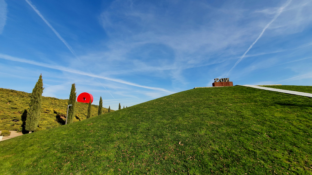 Green grass and art at Parque Juan Carlos I in Madrid, Spain