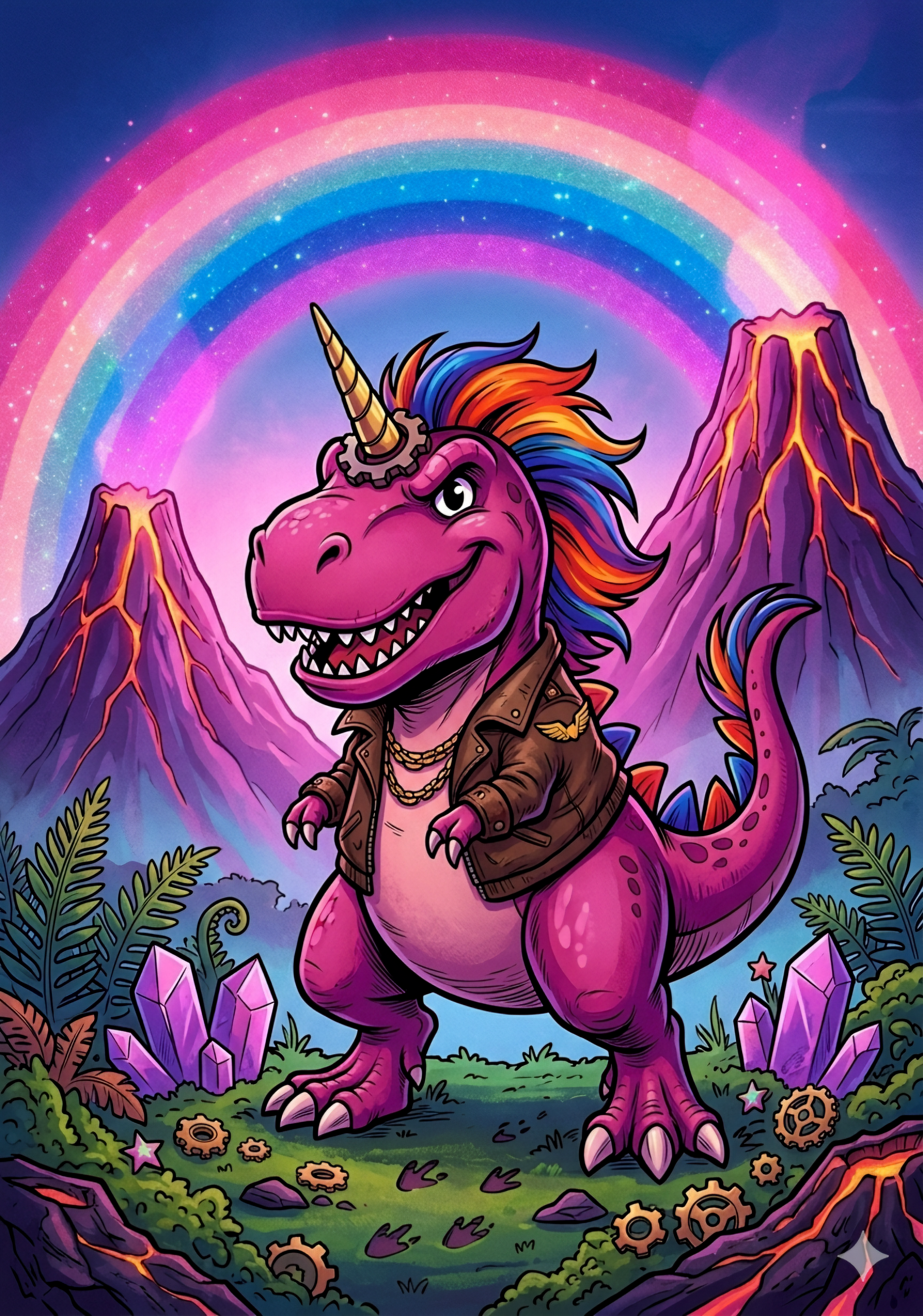Stoere Zaini-regenboog-eenhoorn-T-rex knuffel